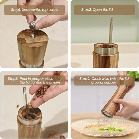 هزازات الملح والفلفل، هزازات الملح والفلفل الخشبية، مجموعة مطحنة الملح والفلفل الخشبية، مطحنة فلفل خشبية مصنوعة من البلوط، إعادة تعبئة مطحنة الملح للمطبخ، التوابل، مطحنة الملح والفلفل من 2 in Kuwait
