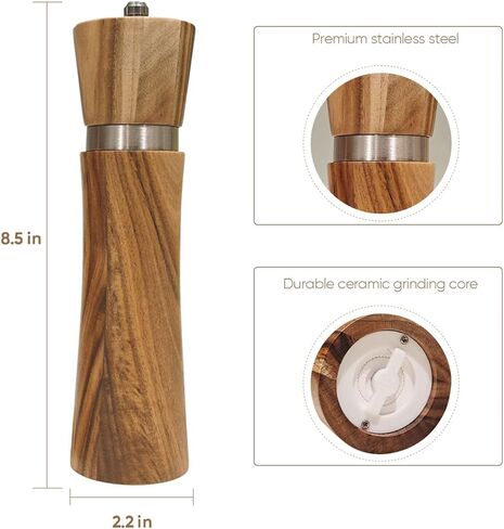 هزازات الملح والفلفل، هزازات الملح والفلفل الخشبية، مجموعة مطحنة الملح والفلفل الخشبية، مطحنة فلفل خشبية مصنوعة من البلوط، إعادة تعبئة مطحنة الملح للمطبخ، التوابل، مطحنة الملح والفلفل من 2 in Kuwait