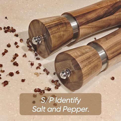 هزازات الملح والفلفل، هزازات الملح والفلفل الخشبية، مجموعة مطحنة الملح والفلفل الخشبية، مطحنة فلفل خشبية مصنوعة من البلوط، إعادة تعبئة مطحنة الملح للمطبخ، التوابل، مطحنة الملح والفلفل من 2 in Kuwait