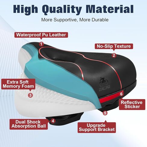 مقعد دراجة زاكرو مع رغوة الذاكرة 2.0 I مقعد دراجة للرجال والنساء وسادة سرج الدراجة الجبلية مقاومة للماء مع مفهوم المنطقة الذكية [نظام تدفق الهواء البارد]، مقعد للتمرين، BMX، MTB والطريق in Kuwait