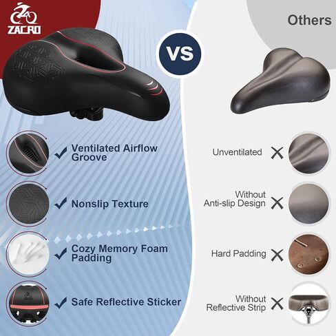 مقعد دراجة زاكرو مع رغوة الذاكرة 2.0 I مقعد دراجة للرجال والنساء وسادة سرج الدراجة الجبلية مقاومة للماء مع مفهوم المنطقة الذكية [نظام تدفق الهواء البارد]، مقعد للتمرين، BMX، MTB والطريق in Kuwait