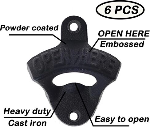 6 PCS Black Cast Iron Bottle Opener Wall Mounted Beer Cap Opener Open Here for Wood Post in Kuwait