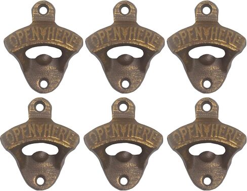 6 PCS Black Cast Iron Bottle Opener Wall Mounted Beer Cap Opener Open Here for Wood Post in Kuwait