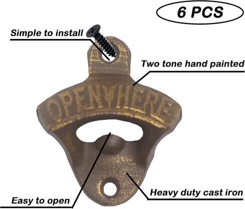 6 PCS Black Cast Iron Bottle Opener Wall Mounted Beer Cap Opener Open Here for Wood Post in Kuwait