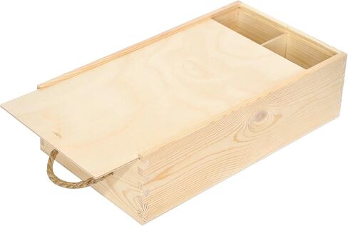 Unpainted Wooden Wine Box with Rope | 2 Bottles | 35x20x10cm | Natural Wood Wine Holder Wine Bottle Gift Box Gift Storage Chest | Christmas Xmas Presentation Box in Saudi Arabia