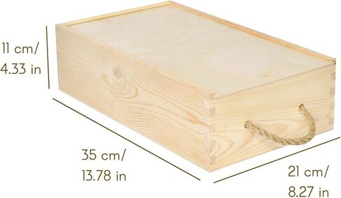 Unpainted Wooden Wine Box with Rope | 2 Bottles | 35x20x10cm | Natural Wood Wine Holder Wine Bottle Gift Box Gift Storage Chest | Christmas Xmas Presentation Box in Saudi Arabia