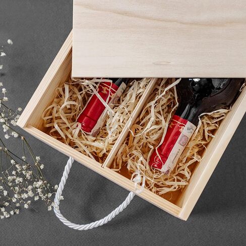 Unpainted Wooden Wine Box with Rope | 2 Bottles | 35x20x10cm | Natural Wood Wine Holder Wine Bottle Gift Box Gift Storage Chest | Christmas Xmas Presentation Box in Saudi Arabia