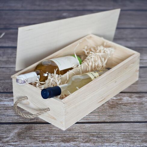 Unpainted Wooden Wine Box with Rope | 2 Bottles | 35x20x10cm | Natural Wood Wine Holder Wine Bottle Gift Box Gift Storage Chest | Christmas Xmas Presentation Box in Saudi Arabia