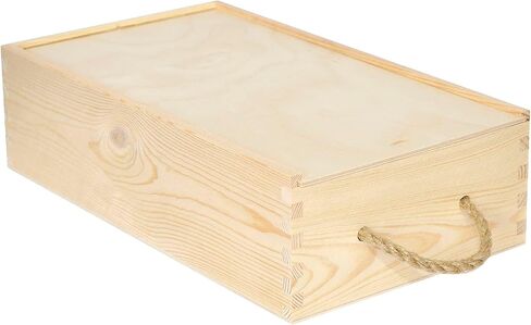 Unpainted Wooden Wine Box with Rope | 2 Bottles | 35x20x10cm | Natural Wood Wine Holder Wine Bottle Gift Box Gift Storage Chest | Christmas Xmas Presentation Box in Saudi Arabia