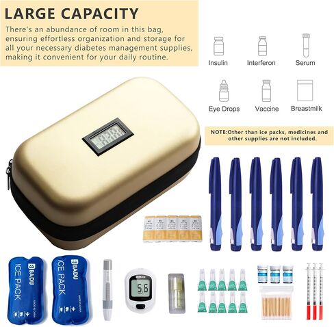 24-Hour Insulin Cooler Travel Case TSA Approved Medication Diabetic Cooler for Daily Life Trip with Thermometer Temperature Display Refrigerated Medicine Organizer Bag includes 2 Ice Packs(Pink) in Saudi Arabia