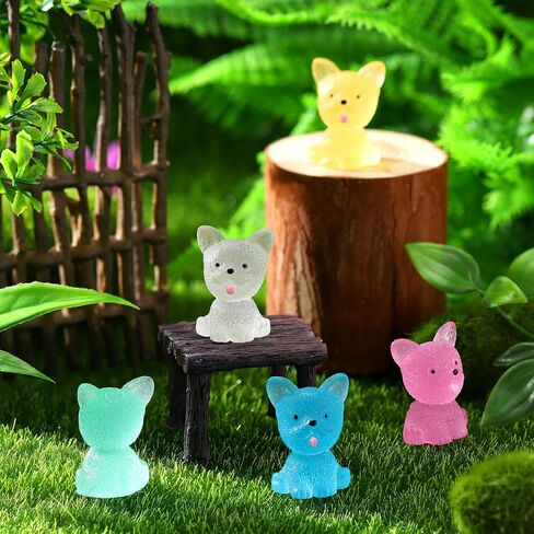 Suzile 60 Pcs Luminous Mini Puppy Statue Micro Cute Animal Landscape Decoration Glow in The Dark Mini Resin Animal for Home Garden Micro Landscape Desktop Cake Decoration(Lovely Style) in Saudi Arabia