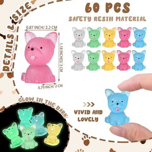 Suzile 60 Pcs Luminous Mini Puppy Statue Micro Cute Animal Landscape Decoration Glow in The Dark Mini Resin Animal for Home Garden Micro Landscape Desktop Cake Decoration(Lovely Style) in Saudi Arabia