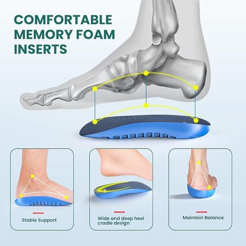 Welnove Memory Foam Heel Insert,Plantar Fasciitis Insoles for Heel Pain - Shock Absorption & Extra Cushioning Comfort Heel Inserts for Work Boot for Heel Spur Relief,Women 10.5-13 Men 8.5-12 in Kuwait