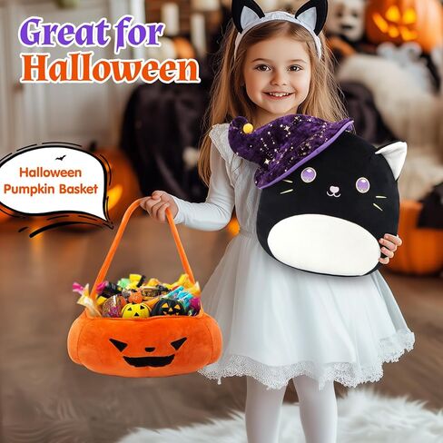 WEWILL 14 ''هالوين اليقطين القط الأسود لينة وسائد فخمة كبيرة قابلة للفصل سلة اليقطين 2 في 1 مجموعة كيتي الأسود للأطفال بنين بنات in Kuwait