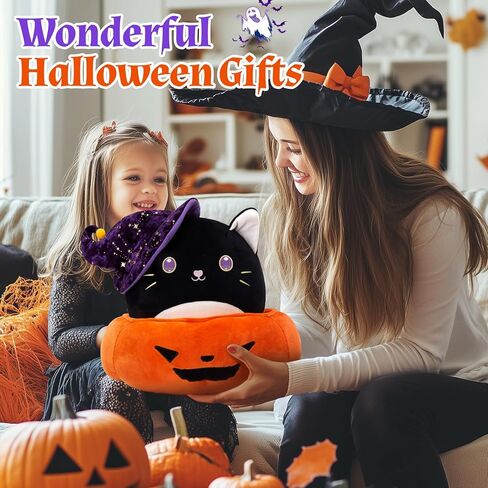 WEWILL 14 ''هالوين اليقطين القط الأسود لينة وسائد فخمة كبيرة قابلة للفصل سلة اليقطين 2 في 1 مجموعة كيتي الأسود للأطفال بنين بنات in Kuwait