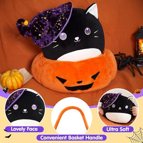 WEWILL 14 ''هالوين اليقطين القط الأسود لينة وسائد فخمة كبيرة قابلة للفصل سلة اليقطين 2 في 1 مجموعة كيتي الأسود للأطفال بنين بنات in Kuwait