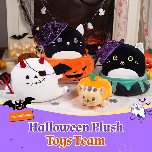 WEWILL 14 ''هالوين اليقطين القط الأسود لينة وسائد فخمة كبيرة قابلة للفصل سلة اليقطين 2 في 1 مجموعة كيتي الأسود للأطفال بنين بنات in Kuwait