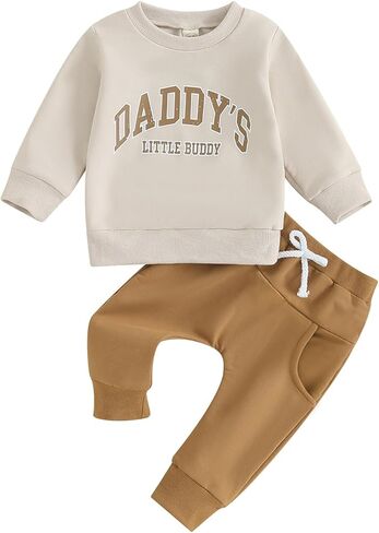YINGISFITM Toddler Baby Boy Fall Clothes Mama Boy Letter Crewneck Sweatshirt Long Sleeve Shirt Top Pants Winter Outfit Set (White, 0-6 Months) in Kuwait