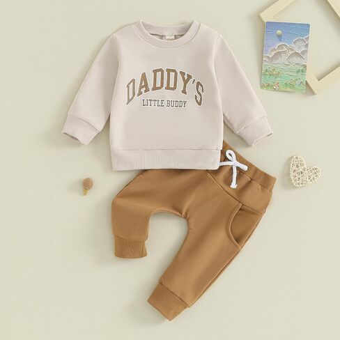 YINGISFITM Toddler Baby Boy Fall Clothes Mama Boy Letter Crewneck Sweatshirt Long Sleeve Shirt Top Pants Winter Outfit Set (White, 0-6 Months) in Kuwait