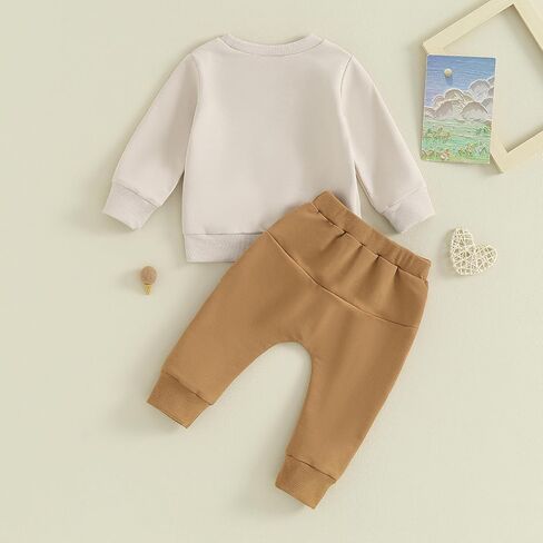YINGISFITM Toddler Baby Boy Fall Clothes Mama Boy Letter Crewneck Sweatshirt Long Sleeve Shirt Top Pants Winter Outfit Set (White, 0-6 Months) in Kuwait