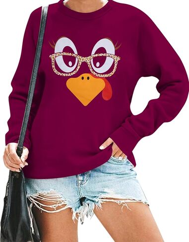 ASTANFY Thanksgiving Sweatshirt Women Cute Turkey Sweatshirts Funny Fall Turkey Face Pullover Thanksgiving Long Sleeve Shirt in Saudi Arabia