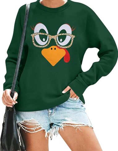 ASTANFY Thanksgiving Sweatshirt Women Cute Turkey Sweatshirts Funny Fall Turkey Face Pullover Thanksgiving Long Sleeve Shirt in Saudi Arabia