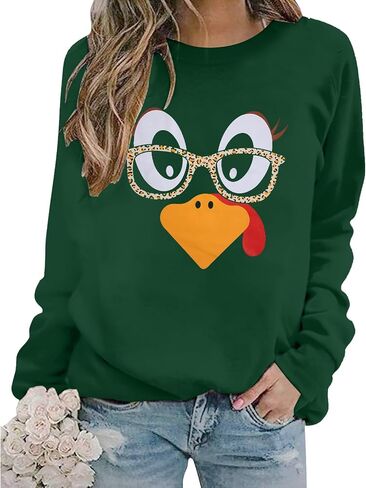 ASTANFY Thanksgiving Sweatshirt Women Cute Turkey Sweatshirts Funny Fall Turkey Face Pullover Thanksgiving Long Sleeve Shirt in Saudi Arabia