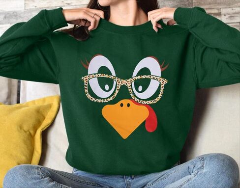 ASTANFY Thanksgiving Sweatshirt Women Cute Turkey Sweatshirts Funny Fall Turkey Face Pullover Thanksgiving Long Sleeve Shirt in Saudi Arabia