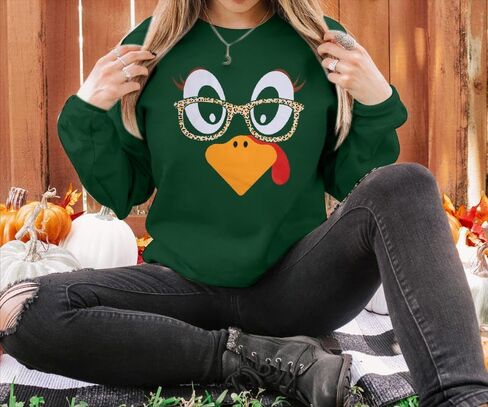ASTANFY Thanksgiving Sweatshirt Women Cute Turkey Sweatshirts Funny Fall Turkey Face Pullover Thanksgiving Long Sleeve Shirt in Saudi Arabia