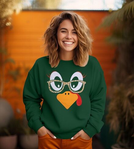ASTANFY Thanksgiving Sweatshirt Women Cute Turkey Sweatshirts Funny Fall Turkey Face Pullover Thanksgiving Long Sleeve Shirt in Saudi Arabia
