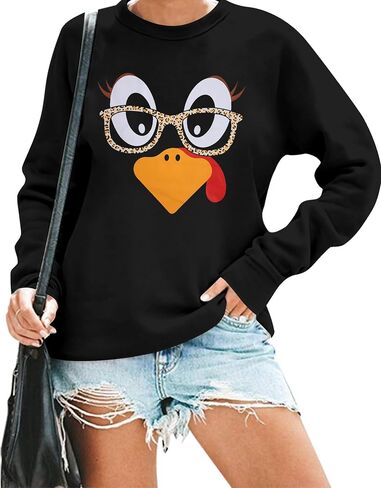 ASTANFY Thanksgiving Sweatshirt Women Cute Turkey Sweatshirts Funny Fall Turkey Face Pullover Thanksgiving Long Sleeve Shirt in Saudi Arabia