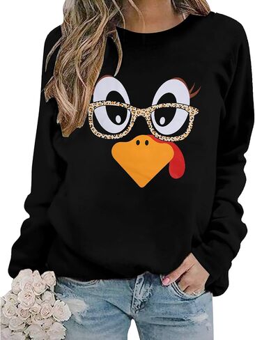 ASTANFY Thanksgiving Sweatshirt Women Cute Turkey Sweatshirts Funny Fall Turkey Face Pullover Thanksgiving Long Sleeve Shirt in Saudi Arabia