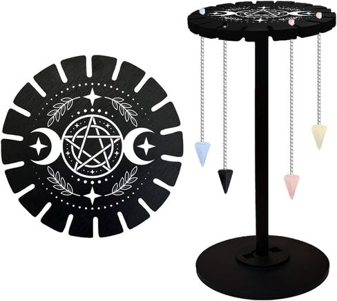 CHGCRAFT Moon Phase Pendulum Display Stand Star Crystal Display Shelf Up 18 Divination Wooden Crystal Holder Black Pendulum Wheel Display Stand Witch Stuff for Hanging Crystal Stone Essential Necklace in Saudi Arabia