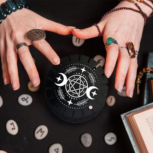 CHGCRAFT Moon Phase Pendulum Display Stand Star Crystal Display Shelf Up 18 Divination Wooden Crystal Holder Black Pendulum Wheel Display Stand Witch Stuff for Hanging Crystal Stone Essential Necklace in Saudi Arabia