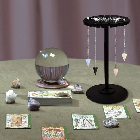 CHGCRAFT Moon Phase Pendulum Display Stand Star Crystal Display Shelf Up 18 Divination Wooden Crystal Holder Black Pendulum Wheel Display Stand Witch Stuff for Hanging Crystal Stone Essential Necklace in Saudi Arabia