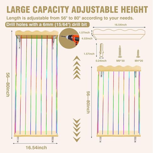 Stuffed Animal Storage Toy Organizer Shelf -Stuffed Animal Holder - Cute Pine Hanging Stuff Animal Organizer for Wall & Corner, Large Adjustable Length- Kids Nursery Playroom Bedroom Decor (Rainbow） in Saudi Arabia