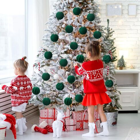 30 Pcs Christmas Velvet Balls 1.97 Inch Flocked Christmas Ornaments for Tree Plastic Balls Xmas Decorative Hanging Ornaments Handmade Flocked Velvet Christmas Tree Home Decor(Green) in Kuwait
