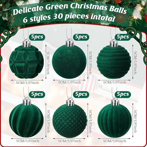 30 Pcs Christmas Velvet Balls 1.97 Inch Flocked Christmas Ornaments for Tree Plastic Balls Xmas Decorative Hanging Ornaments Handmade Flocked Velvet Christmas Tree Home Decor(Green) in Kuwait