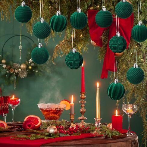 30 Pcs Christmas Velvet Balls 1.97 Inch Flocked Christmas Ornaments for Tree Plastic Balls Xmas Decorative Hanging Ornaments Handmade Flocked Velvet Christmas Tree Home Decor(Green) in Kuwait