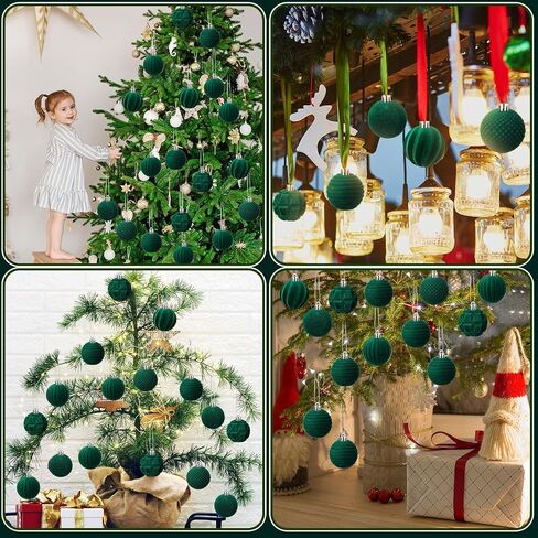 30 Pcs Christmas Velvet Balls 1.97 Inch Flocked Christmas Ornaments for Tree Plastic Balls Xmas Decorative Hanging Ornaments Handmade Flocked Velvet Christmas Tree Home Decor(Green) in Kuwait