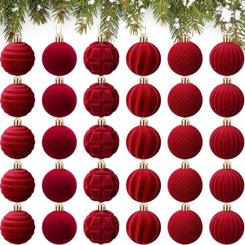 30 Pcs Christmas Velvet Balls 1.97 Inch Flocked Christmas Ornaments for Tree Plastic Balls Xmas Decorative Hanging Ornaments Handmade Flocked Velvet Christmas Tree Home Decor(Green) in Kuwait
