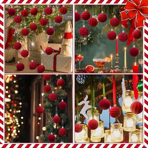 30 Pcs Christmas Velvet Balls 1.97 Inch Flocked Christmas Ornaments for Tree Plastic Balls Xmas Decorative Hanging Ornaments Handmade Flocked Velvet Christmas Tree Home Decor(Green) in Kuwait