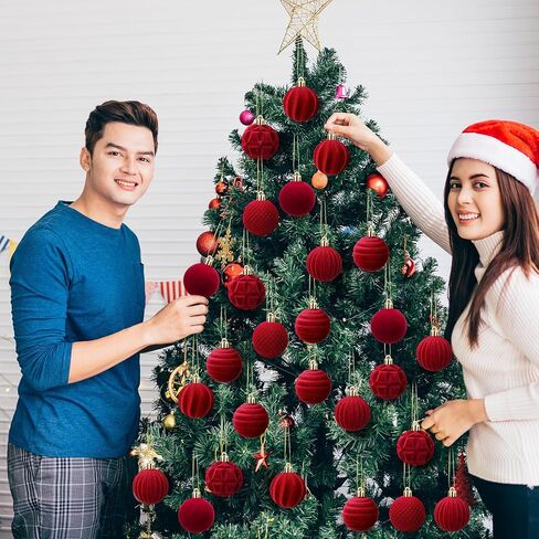 30 Pcs Christmas Velvet Balls 1.97 Inch Flocked Christmas Ornaments for Tree Plastic Balls Xmas Decorative Hanging Ornaments Handmade Flocked Velvet Christmas Tree Home Decor(Green) in Kuwait