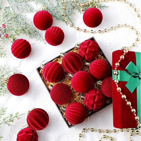 30 Pcs Christmas Velvet Balls 1.97 Inch Flocked Christmas Ornaments for Tree Plastic Balls Xmas Decorative Hanging Ornaments Handmade Flocked Velvet Christmas Tree Home Decor(Green) in Kuwait