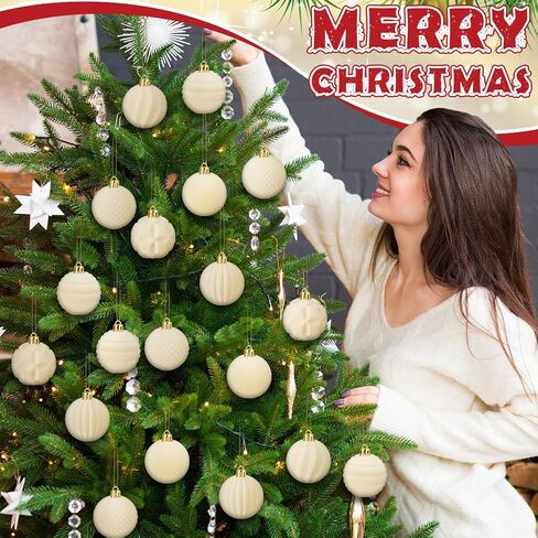 30 Pcs Christmas Velvet Balls 1.97 Inch Flocked Christmas Ornaments for Tree Plastic Balls Xmas Decorative Hanging Ornaments Handmade Flocked Velvet Christmas Tree Home Decor(Green) in Kuwait