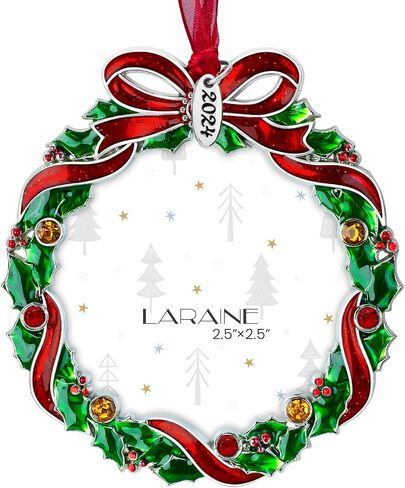 Laraine Christmas Tree Ornaments – Decorative Hanging 2024 Holiday Keepsake Gift Pendant with 2.5" Photo Frame Insert for Picture of Pet (Wreath) in Saudi Arabia
