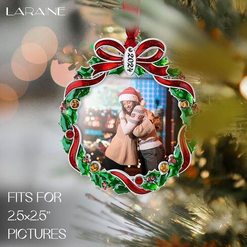 Laraine Christmas Tree Ornaments – Decorative Hanging 2024 Holiday Keepsake Gift Pendant with 2.5" Photo Frame Insert for Picture of Pet (Wreath) in Saudi Arabia
