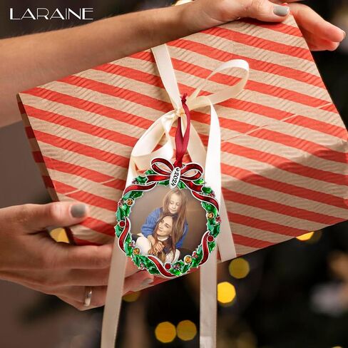 Laraine Christmas Tree Ornaments – Decorative Hanging 2024 Holiday Keepsake Gift Pendant with 2.5" Photo Frame Insert for Picture of Pet (Wreath) in Saudi Arabia