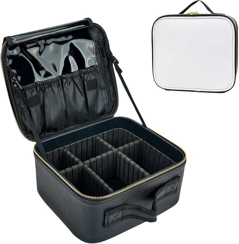 Travel Makeup Train Case Large Compacity Waterproof Makeup Cosmetic Case Portable Makeup Brush Organizer Artist Storage Bag with Adjustable Dividers and Strap (Large-Black) in Saudi Arabia