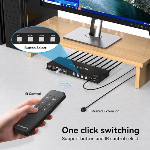 HDMI2.1 KVM Switch 4 Computers 1 Monitor 8K@60Hz 4K@120Hz 4 Port KVM Switches For 4 PCs Share 4 USB Devices Like Keyboard Mouse Printer etc. With Remote Controller & Other External Accessories in Saudi Arabia